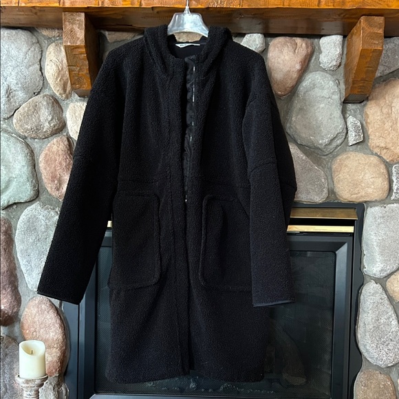 FLX Women’s Black High Pile Longline Full Zip Coat Jacket, Size L-XL, NWT - Picture 2 of 11